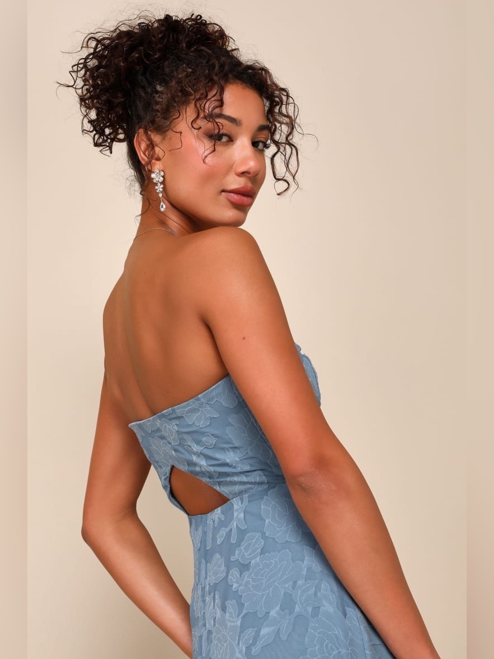 Lulus Garden of Romance Dusty Blue Floral Burnout Strapless Maxi Dress - Picture 7 of 11